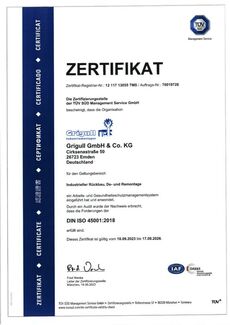 Zertifikat DIN ISO 45001 2018
