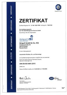 Zertifikat DIN EN ISO 9001 2015