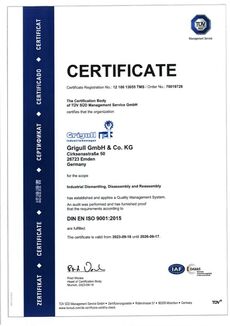 Certificate DIN EN ISO 9001 2015
