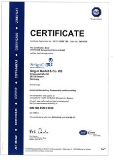 Certificate DIN ISO 45001 2018
